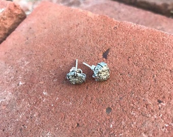 Raw Pyrite Earrings, .925 Silver, Natural Stone, Silver Posts, Fools Gold, Stud Earrings, Handmade, Jewelry, Accessories, Gift