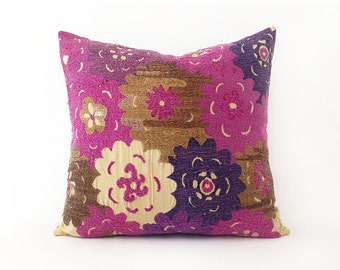 Cotton Suzani Embroidered Pillow Bead Decorative Cover Cushion Pillow Cover Throw Pillow Cotton Pillow Accent Sofa Pillows 18'' x 18''
