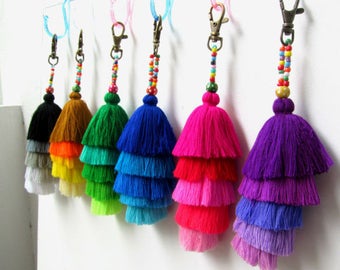 Tassel Stack Keychain Layered Tassel Key Chain Jazzy Tassel Zipper Pull Tassel Purse Charm Wholesale Tassels Gift for Her Gift for Women