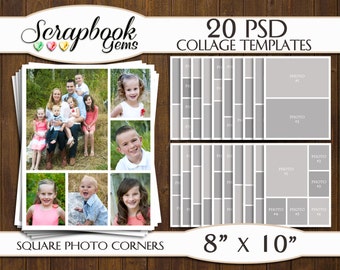 TWENTY (20) 8" x 10" Digital Photo Collages / Storyboard Templates, PSD Format, Photo Scrapbook Template Collage