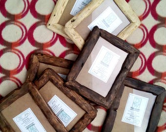 Rustic/driftwood style frames in locally sourced,recycled pine in medium dark or very dark wax finish.To fit 7"x5"