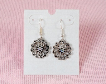Silver Tone & AB Crystal Dangle Handmade Earrings