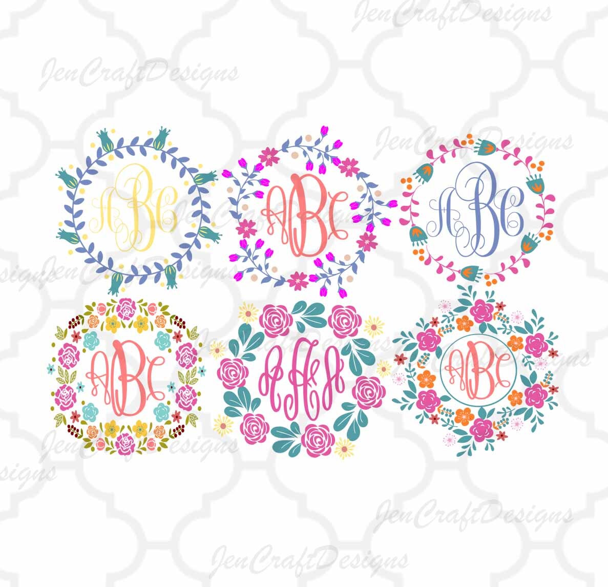 Download Floral Flower Wreaths Monogram Frames Cuttable SVG, DXF ...