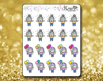 Luna Celebrate Stickers - Planner Stickers Erin Condren Life Planner Cute Emoji Character Girl Stickers ECLP Stickers Happy Planner