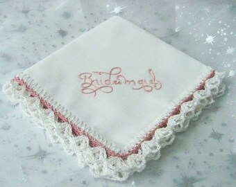 Bridesmaids Hanky, Bridal Party Gift, Custom Embroidered, Personalized Hankie, Ready to ship