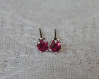 Ruby 3mm Studs, Ruby Sterling Stud Earrings, Tiny Ruby Posts, Ruby Post Earrings, Petite Ruby Studs, July Birthstone, Lab Created Ruby