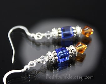 Sapphire Swarovski Crystal Earrings, Blue Sapphire Crystal Earrings, gift for her under 30, mother's day, Sterling Silver, Drop Earrings