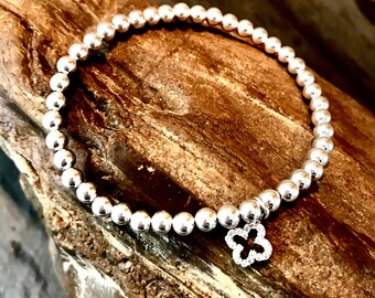 Quatrefoil Crystal Sterling Silver Stretch Bracelet