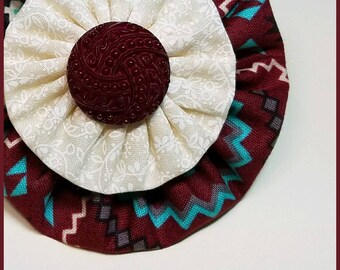 Yo-Yo Western Style Hair Bow / YoYo Flower / Clip / Yo Yo Fabric & Button
