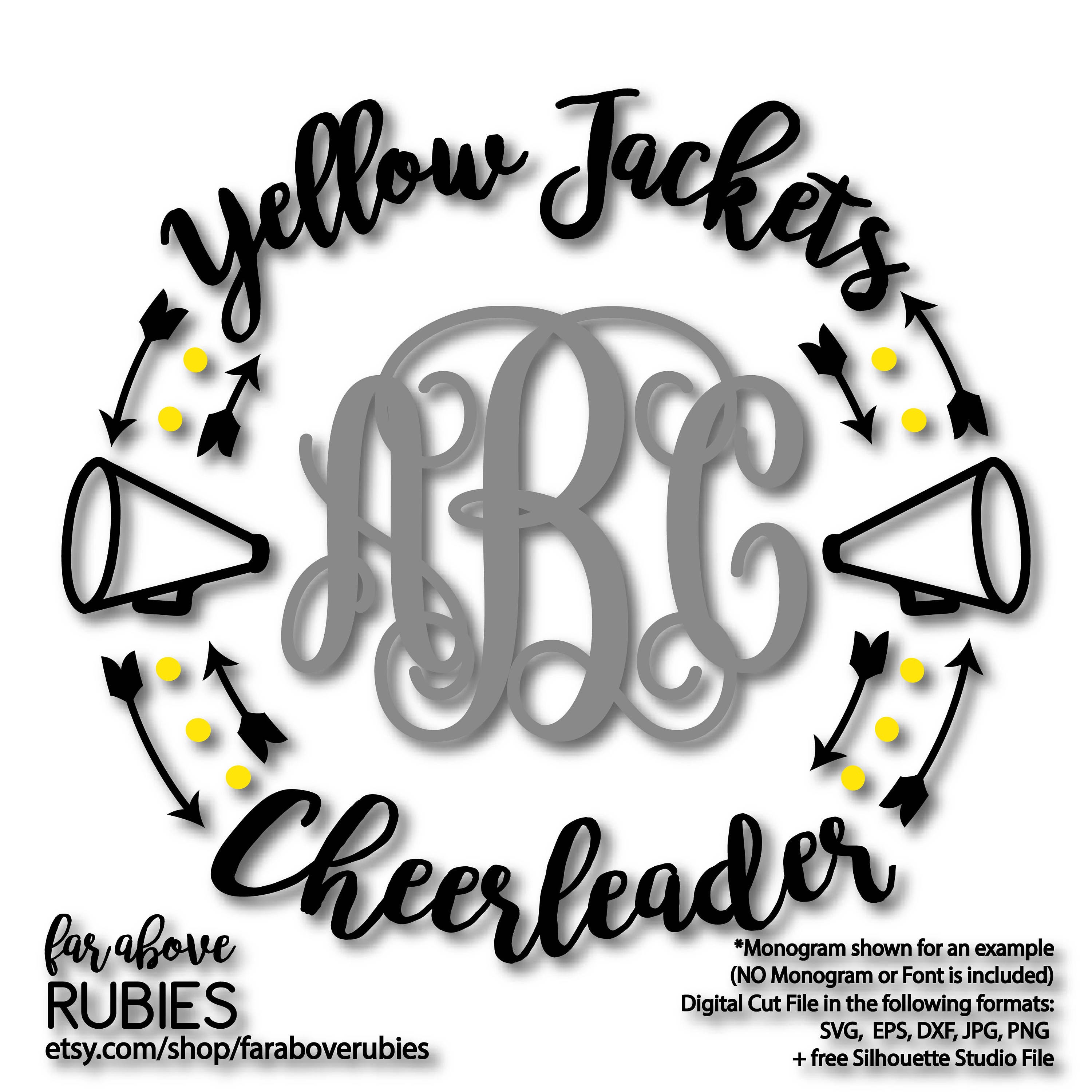 Download Yellow Jackets Cheerleader Megaphones monogram wreath