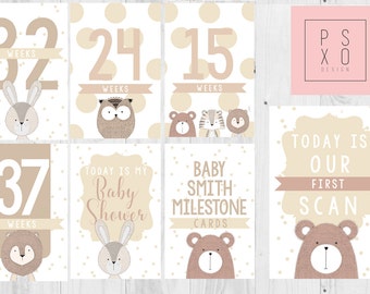 Beautiful Gender Neutral Animal Theme Pregnancy Milestone Cards, Baby Shower Gift, Mum To Be Gift, Mom To Be Gift, New Baby Gift