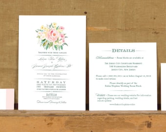 Rustic Soft Rose Poster Wedding Invitations,Rustic Floral Wedding Invites,Pastel Floral Wedding Invitation,Pink Rose Floral Wedding Invites