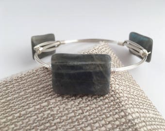 Labradorite Wire Wrapped Bangle, Wire Wrapped Bangle, Wire Bangle, Wire Wrapped Bracelet, Wire Wrap Bracelet, Gemstone Bangle