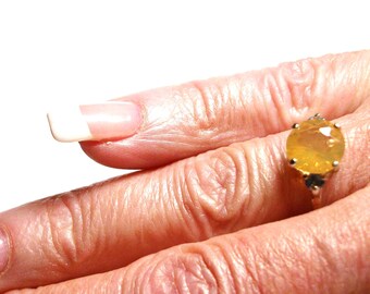 Fire opal, fire opal ring, fire opal tanzanite, 3 stone ring, yellow blue, anniversary ring, s 6 1/2 "Sunny side up"