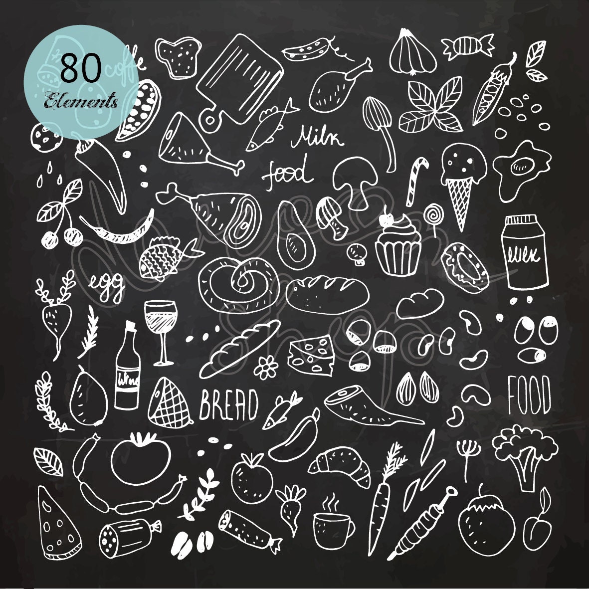 Chalk Drawing / Food Symbols and Elements / Doodle Collection