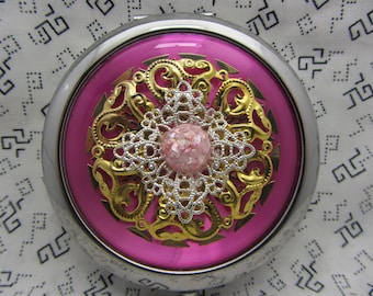 Compact mirror with protective pouch - pocket mirror gift - cute gift for friend - pink compact mirror - think pink