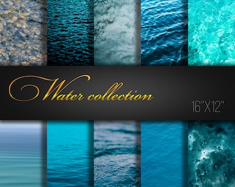 Water Collection / Water Paper Pack / Water Scrapbook Paper / Water Paper / Ocean / Sea / Water Digital Paper / Wave / Blue / Big size