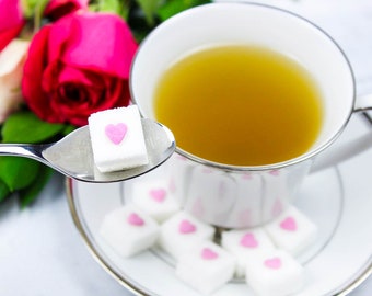 60 Pink Heart Sugar Cubes/Tea, Tea Party Favors, Gifts, Wedding Favors, Baby Shower Favors, Bridal Shower Favors, Coffee, Hostess Gifts