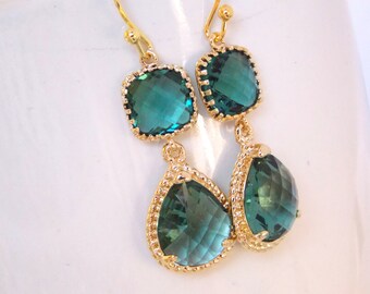 Wedding Jewelry, Teal Earrings, Aqua Green, Green Earrings, Bridesmaid Jewelry, Bridesmaids Gifts, Wedding GiftsDangle,Bride Gifts,Gold,Drop