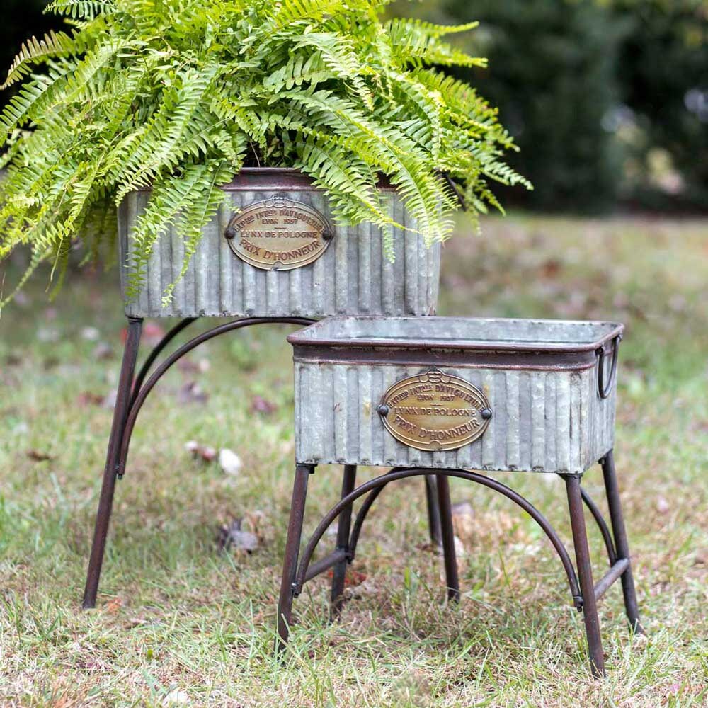 set of two poland tubs with stands metal garden planters rustic garden decor farmhouse garden decor metal garden decor