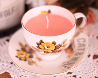 Vintage Tea Cup Candle (Soy wax/Sicilian blood orange)