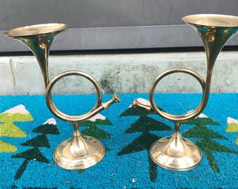 Brass french horn candlestick holders made in India