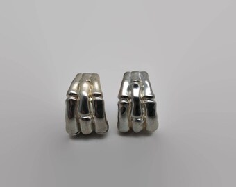 Vintage Gay Boyer Silver Tone Bamboo Design Clip Earrings