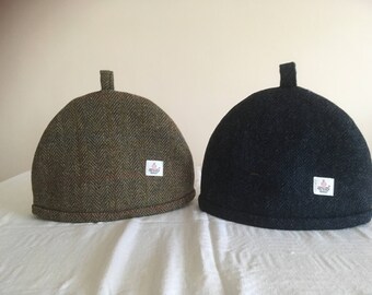 Harris Tweed (Herringbone) Tea Cosy for 2 or 6-10 cup pot - Khaki Green, Navy, Nut Brown