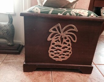mahogany storage box , pineapple box, storage pineapple, storage box, brass pineapple
