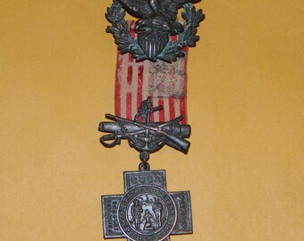 Original Antique Spanish American War Us Veterans Badge Medal Numbered