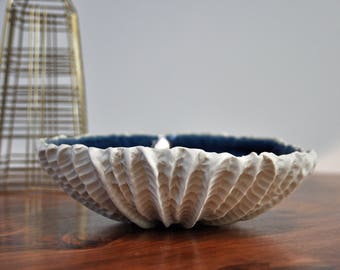 Large Navy Blue Scallop Bowl - Handmade Ceramic Bowl, Wedding Gift, Engagement Gift, Gift for Her, Pottery Bowl