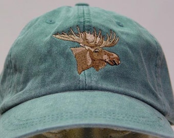 MOOSE HAT - One Embroidered Wildlife Cap - Price Embroidery Apparel - 24 Color Caps Available