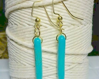 Boho Turquoise Howlite Spike Earrings - Drop Earrings - Calming - Tranquility- Silver option available