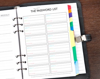 free printable password organizer template