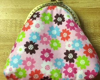 Pink with Flowers Kiss Lock Coin Purse