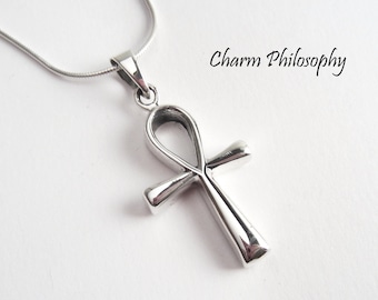 Sterling Silver Ankh Necklace - Egyptian Hieroglyph Jewelry Meaning "Life"