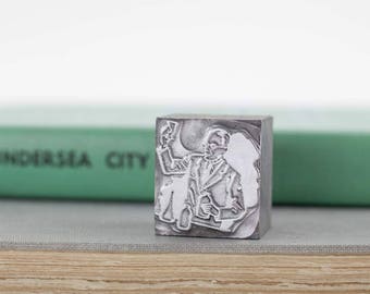 Vintage Man Bartender Chemist Printers Stamp, Printing Block Metal Letterpress Stamp, Printing Press Stamp, Altered Art Supply