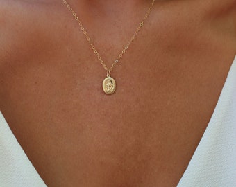Virgin Mary Necklace - Blessed Mother Necklace - Miraculous Medal Pendant Necklace - Religious Jewelry - Layering Necklace - Gift for Her