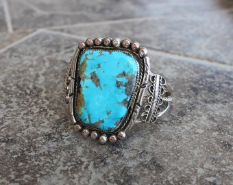 Large Navajo Turquoise Cuff in Sterling Silver