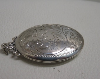 Vintage Birks Sterling Silver Locket Engraved Necklace Oval Pendant