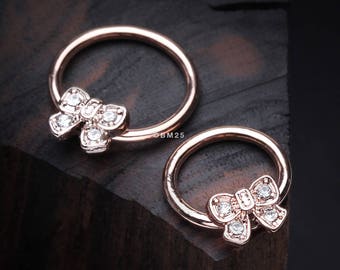 Rose Gold Dainty Bow-Tie Sparkle Captive Bead Ring