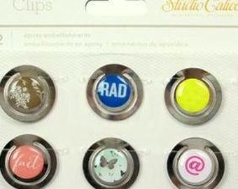 Set Of 6 Studio Calico Silver Lemon Lush Epoxy Embellishment Clips Paper Clips