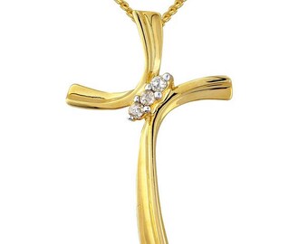 9 carat Gold Cross pendant Necklace with twist and diamonds