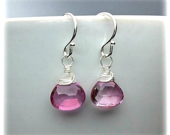Topaz earrings, November Birthstone Pink earrings, Topaz Jewelry, Small Dangle Earrings, Drop Earrings, Handmade Jewelry