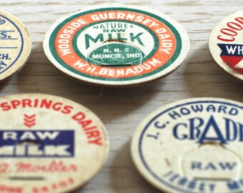 Vintage Milk Top Magnets, Set of 4