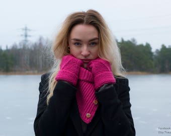 Hand knitted collar pink for grown up