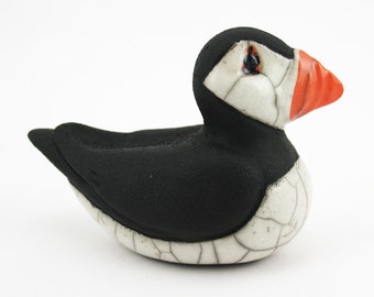 Nesting puffin - small - ceramic raku fired sculpture
