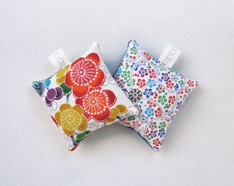 Set of Two Silk Lavender Sachets Bags in Bold Floral Pattern Vintage Japanese kimono Fabric