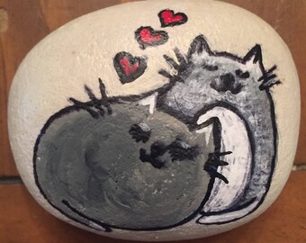 Hand Painted river rock 2 fat cats