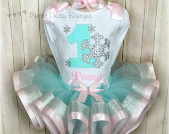 Winter Onederland First Birthday Double Ribbon Trim Tutu Outfit